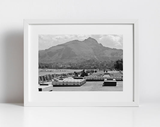 Palermo Waterfront Black And White Photography Print