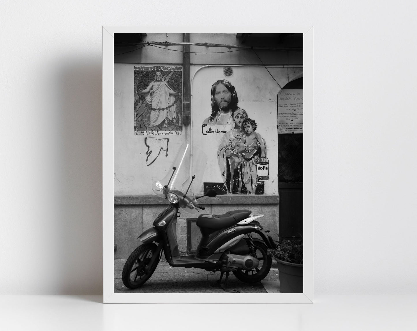 Palermo Sicily Black And White Photography Print Vespa Poster Religious Icon Wall Art