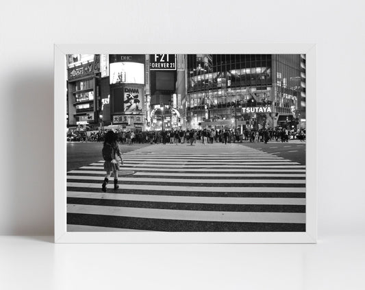 Tokyo Shibuya Crossing Black And White Photography Print