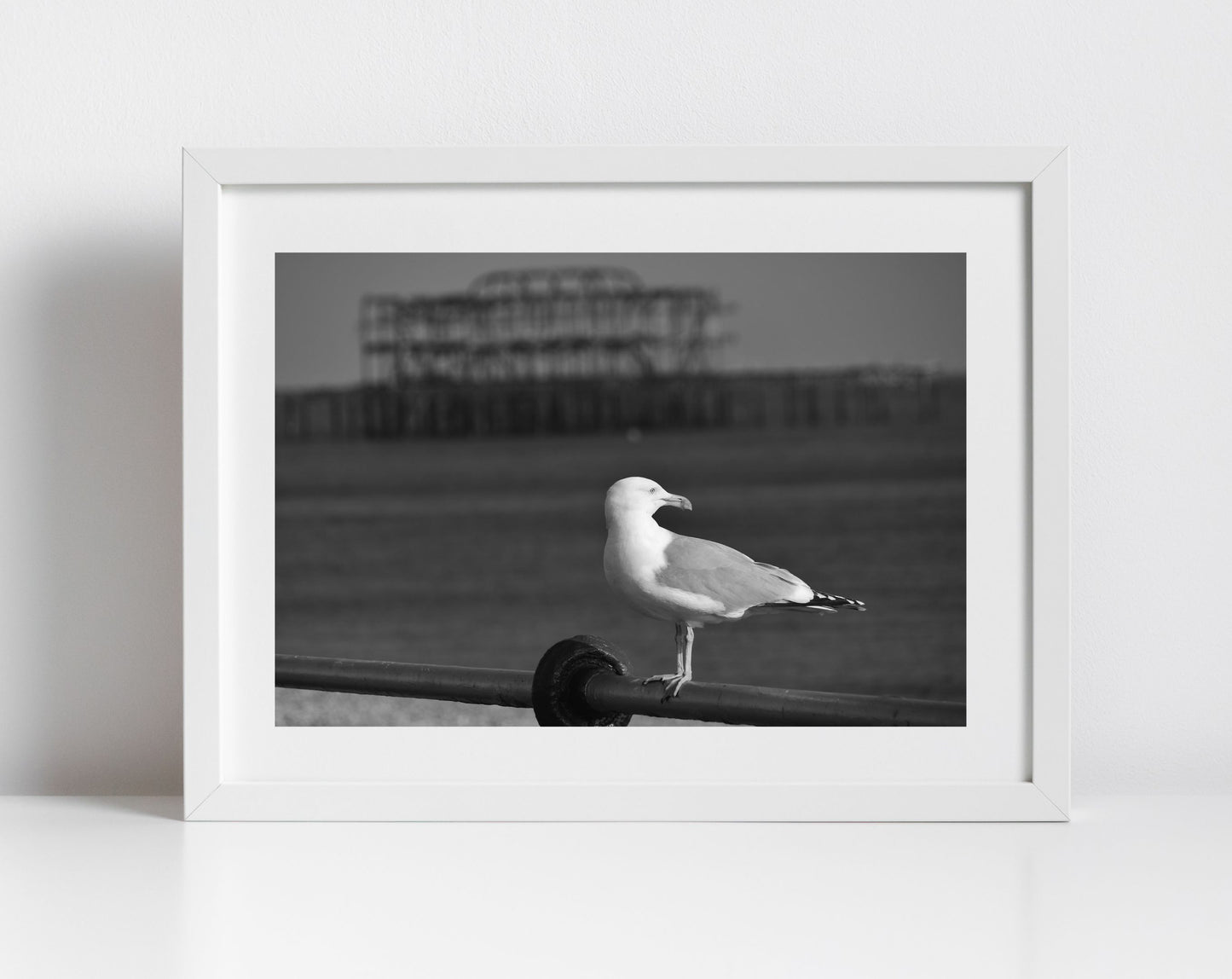 Brighton West Pier Photography Print Black And White Seagull Wall Art