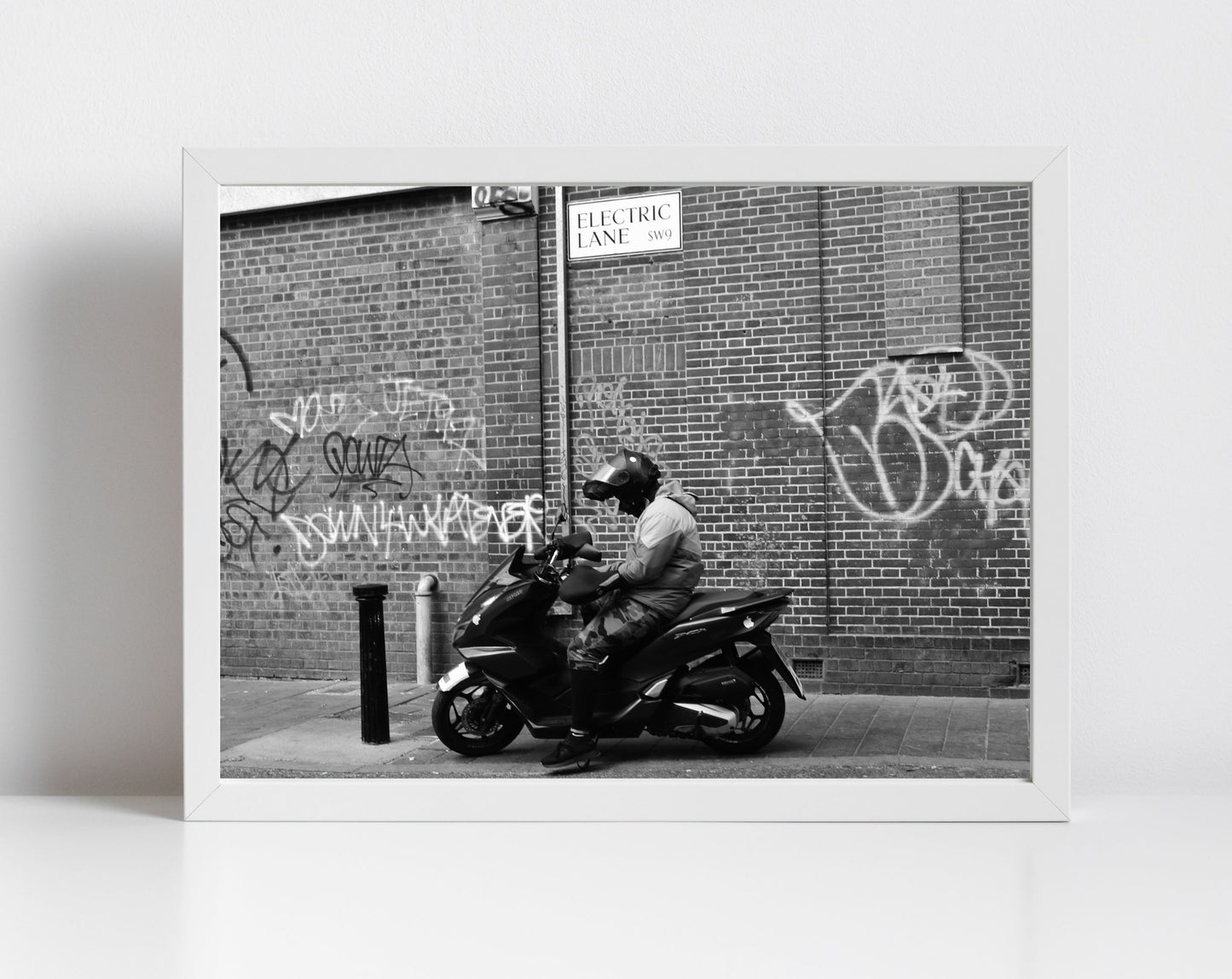 Brixton Print Black And White Street Photography Motorcyle Poster