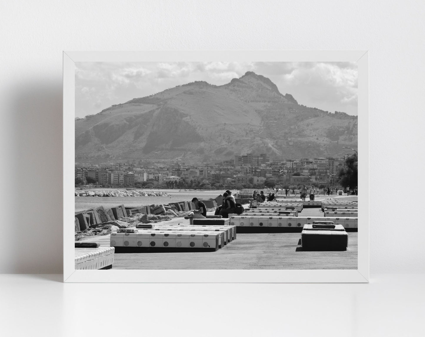 Palermo Waterfront Black And White Photography Print