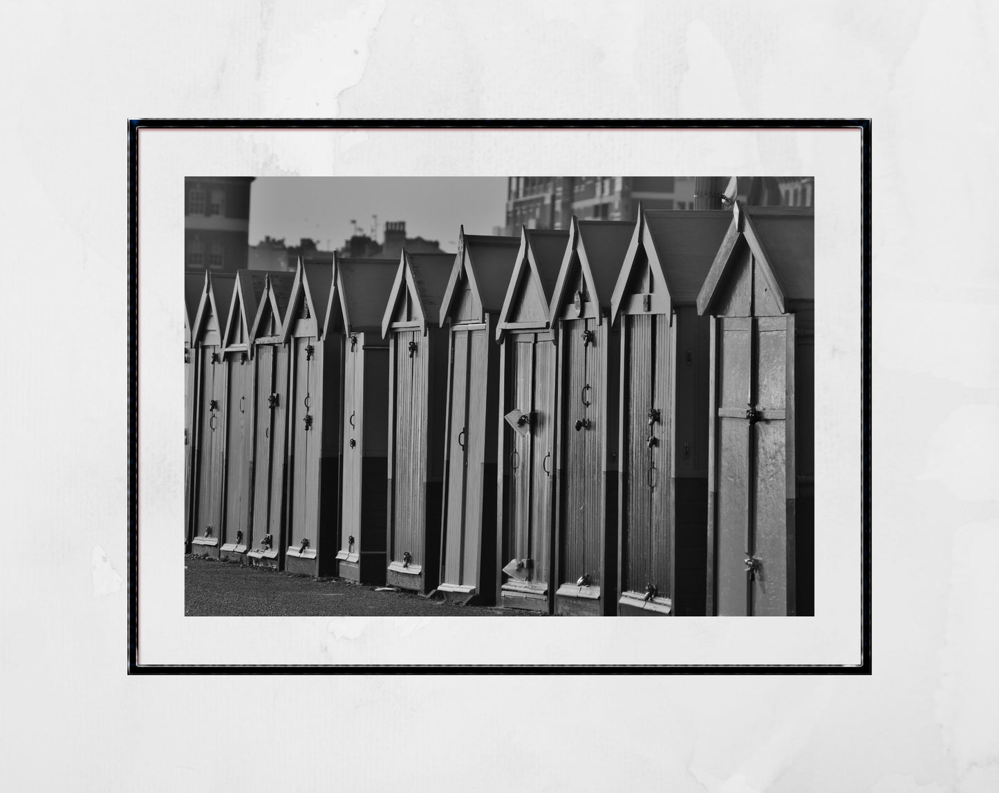 Brighton Print Hove Beach Huts Poster Black And White