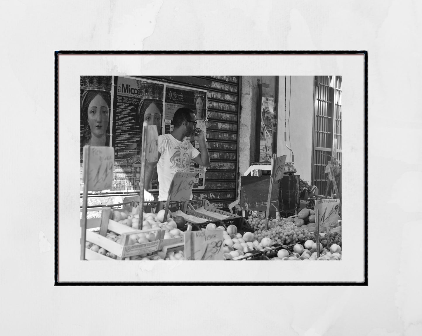 Palermo Black And White Print Sicily Wall Art Man Smoking Photography