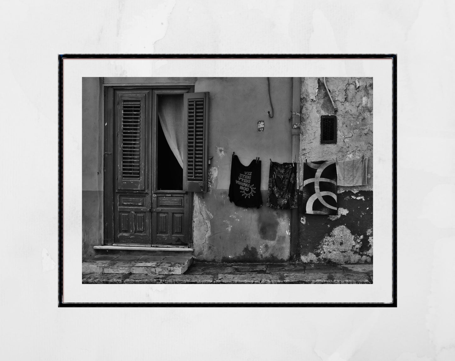 Palermo Sicily Print Black And White Street Photography Laundry Poster