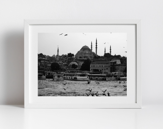 Istanbul Süleymaniye Mosque Eminönü Black And White Photography Print Poster