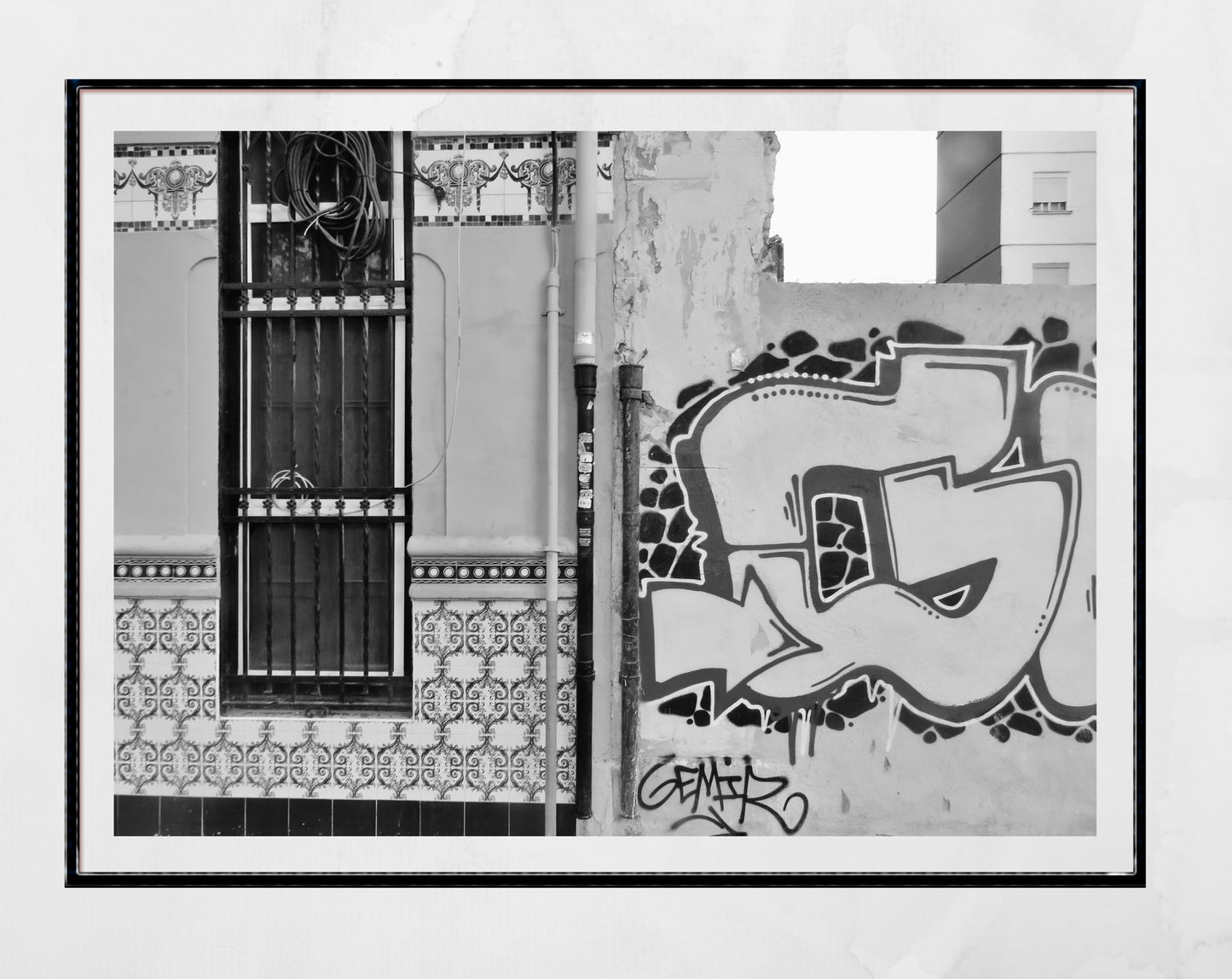 Valencia Spain Print Spanish Tile Black And White Wall Art