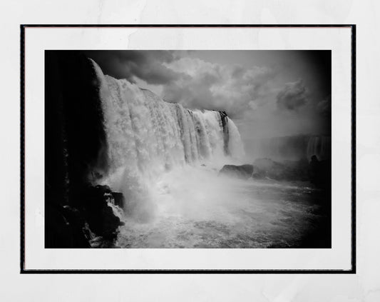 Iguazu Falls  Waterfall Brazil Black And White Photography Print