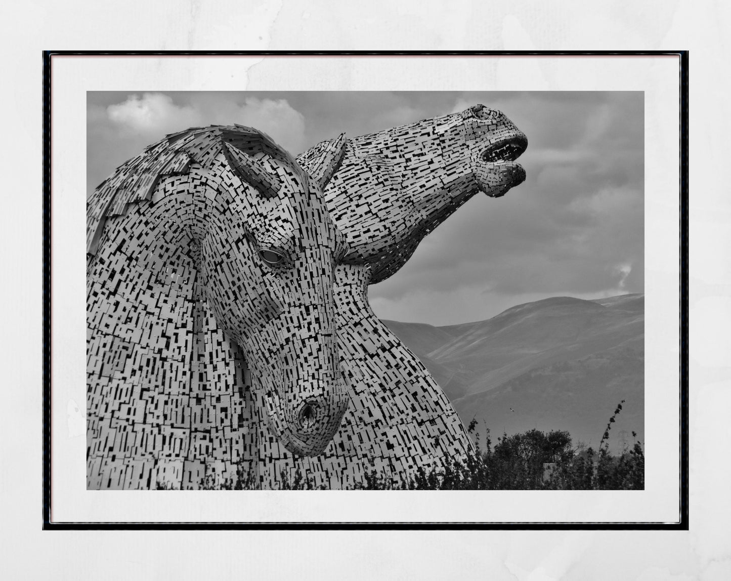 Falkirk Kelpies Scotland Black And White Photography Print