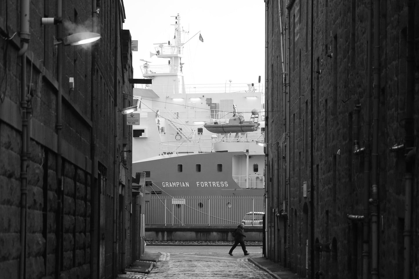 Aberdeen Harbour Ship Black And White Photography Print