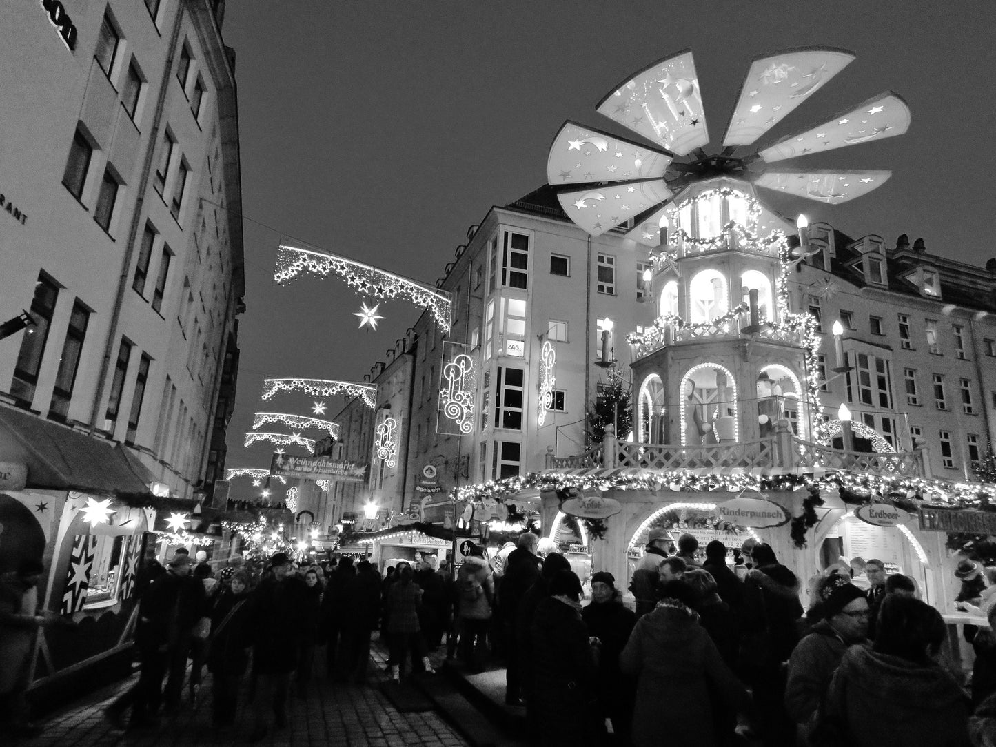 Dresden Christmas Market Black And White Photography Print