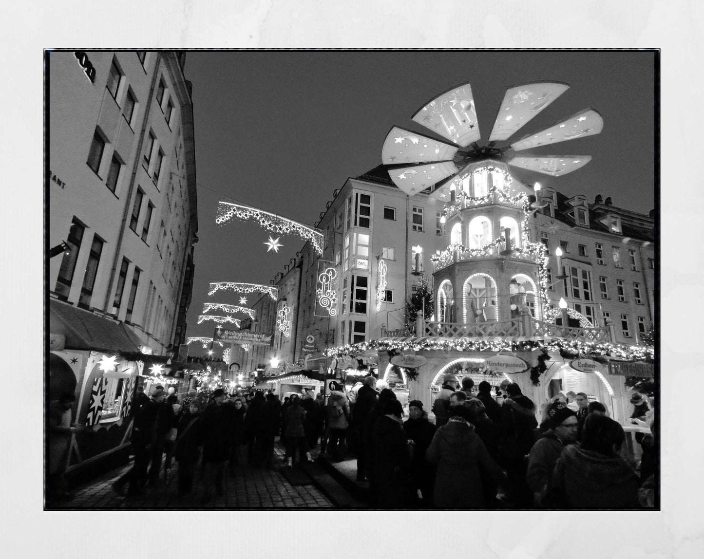 Dresden Christmas Market Black And White Photography Print