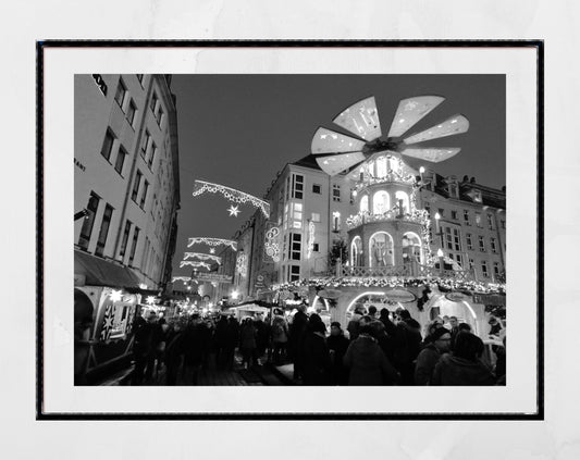 Dresden Christmas Market Black And White Photography Print