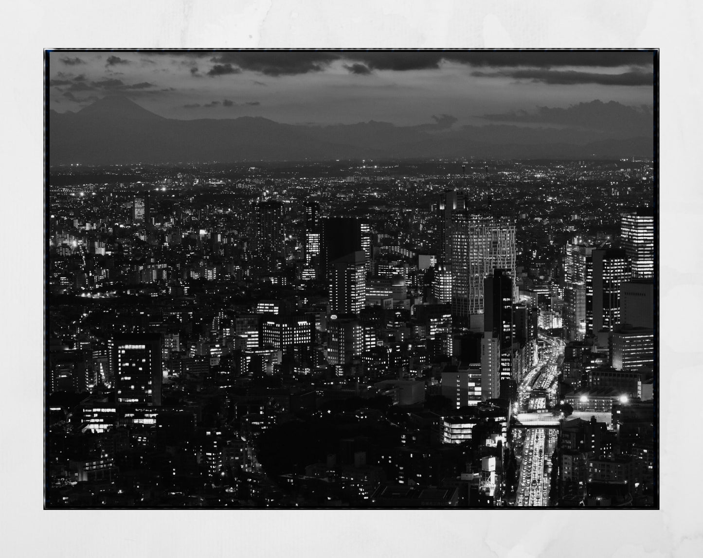 Tokyo Skyline At Night Black and White Photography Print