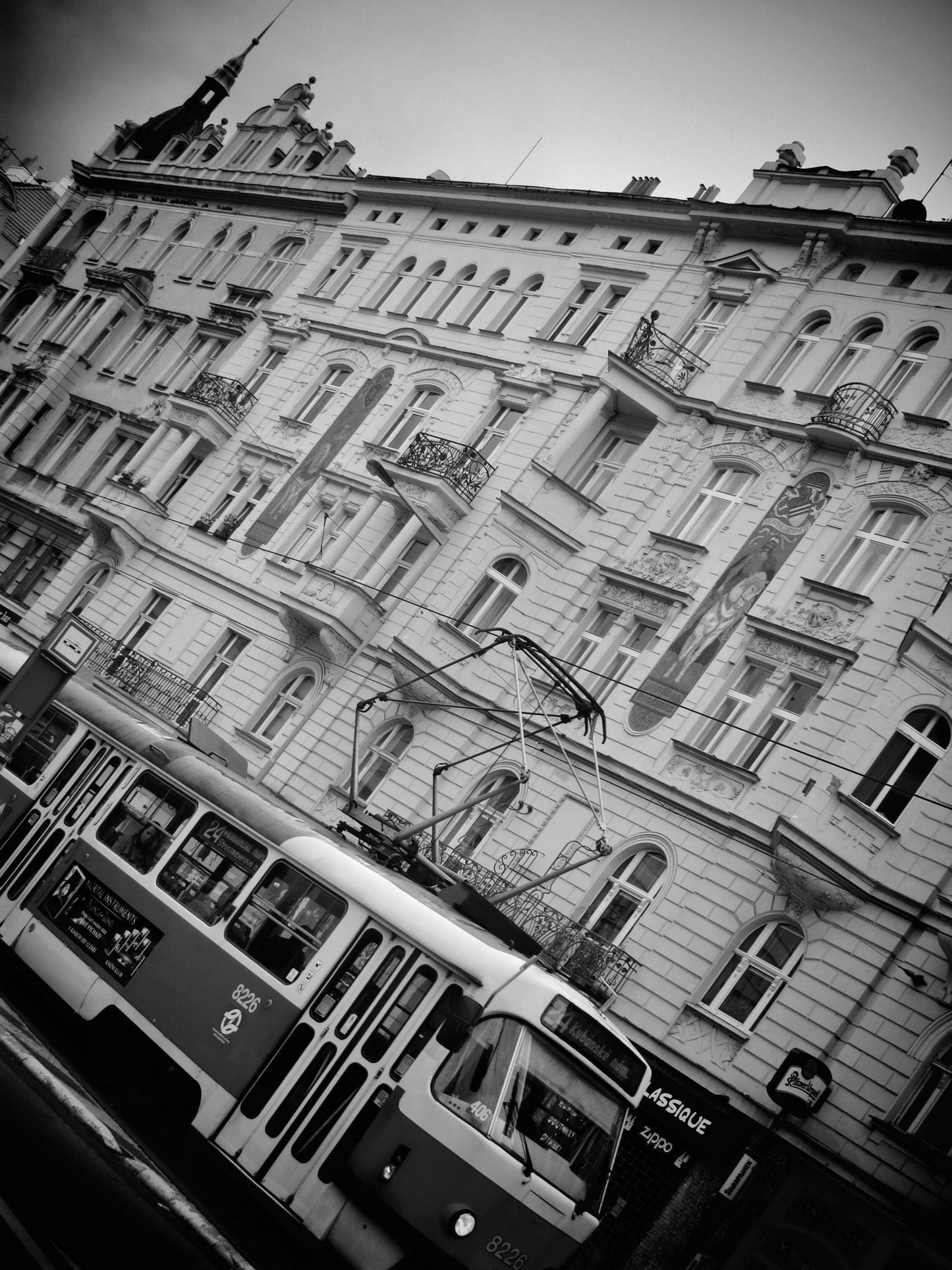 Prague Tram Street Black And White Photography