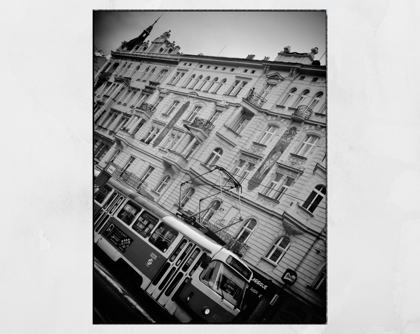 Prague Tram Street Black And White Photography