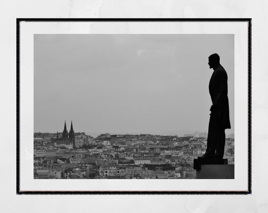 Prague Skyline Photography Masaryk Black And White Czech Republic Print