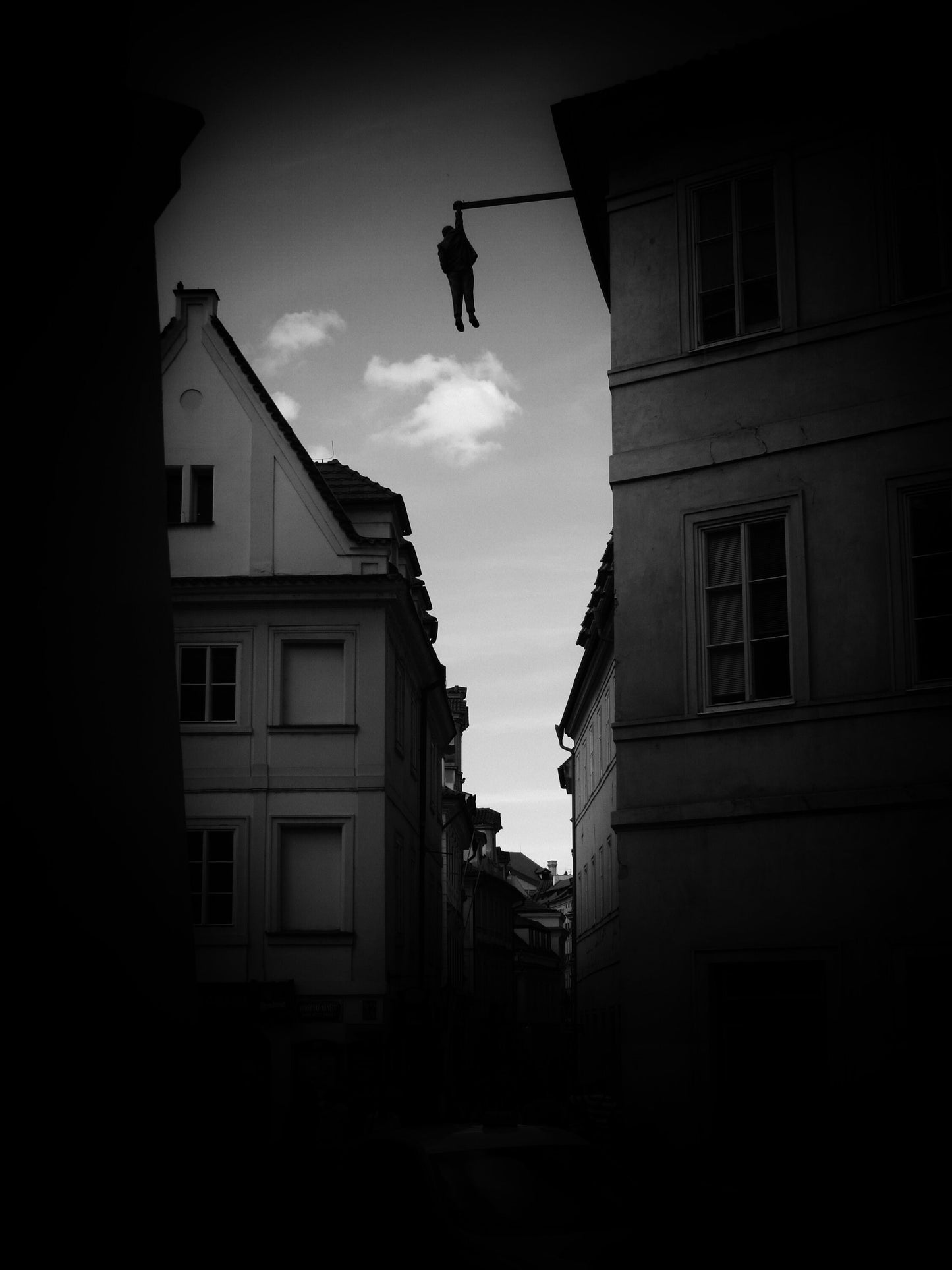 David Černý Man Hanging Prague Black And White Photography Print