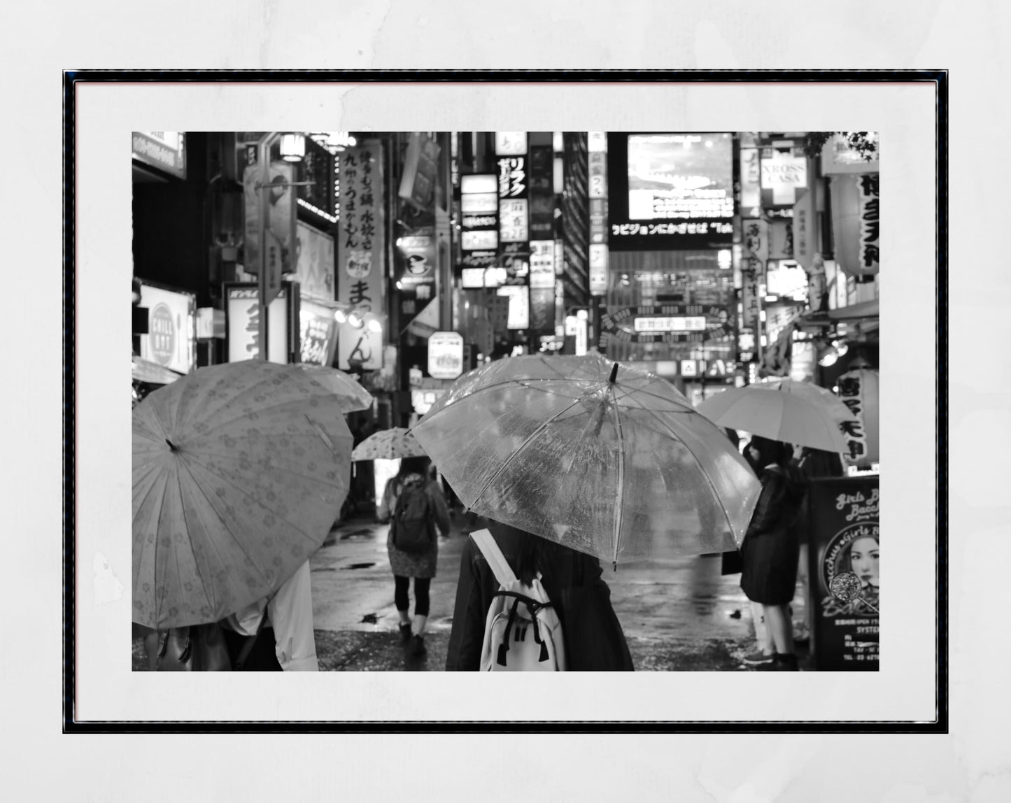 Shinjuku Tokyo In The Rain Black And White Photography Print
