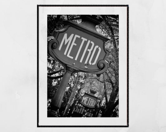 Paris Metro Poster Black and White