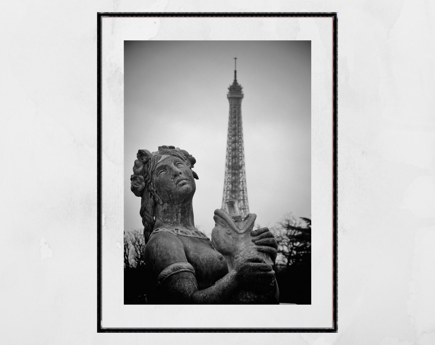 Paris Fontaines de la Concorde Eiffel Tower Black And White Photography Print