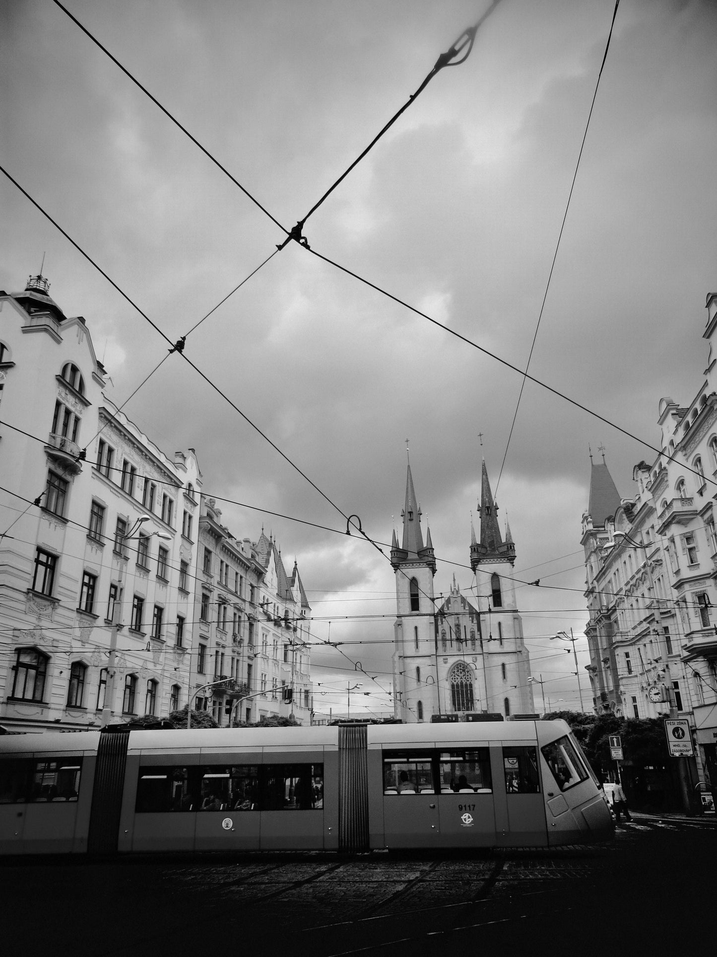 Prague Print Black And White Tram Photography Poster