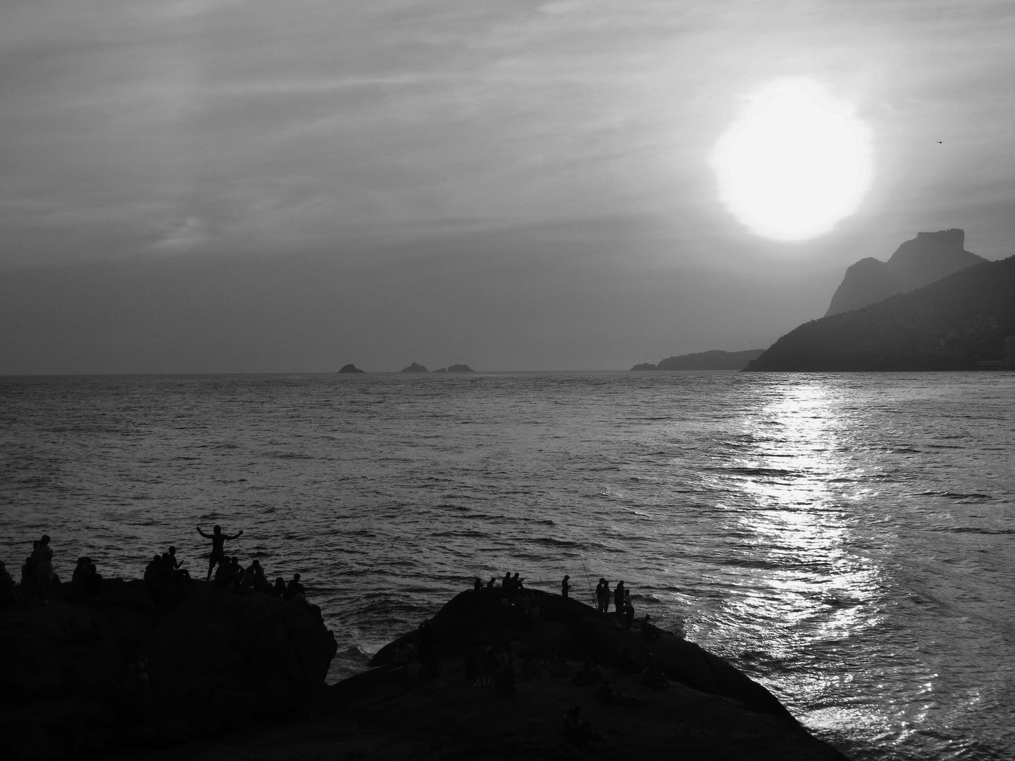 Rio de Janeiro Arpoador Sunset Black And White Photography Print