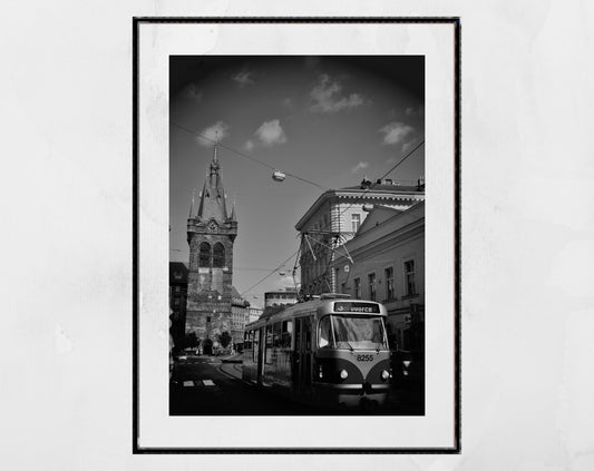 Prague Poster Black And White Tram Photography Print