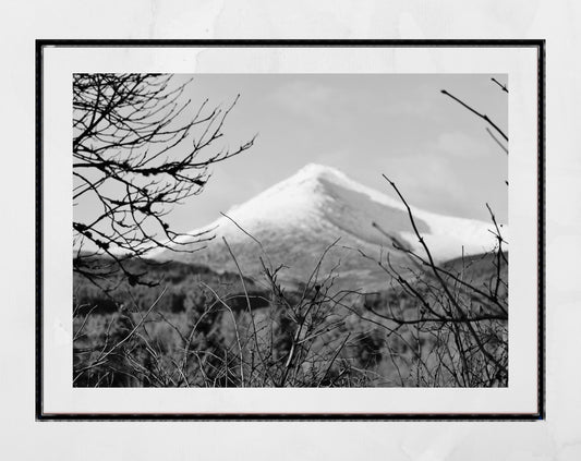 Isle of Arran Goatfell Snow Capped Mountain Black And White Photography Print