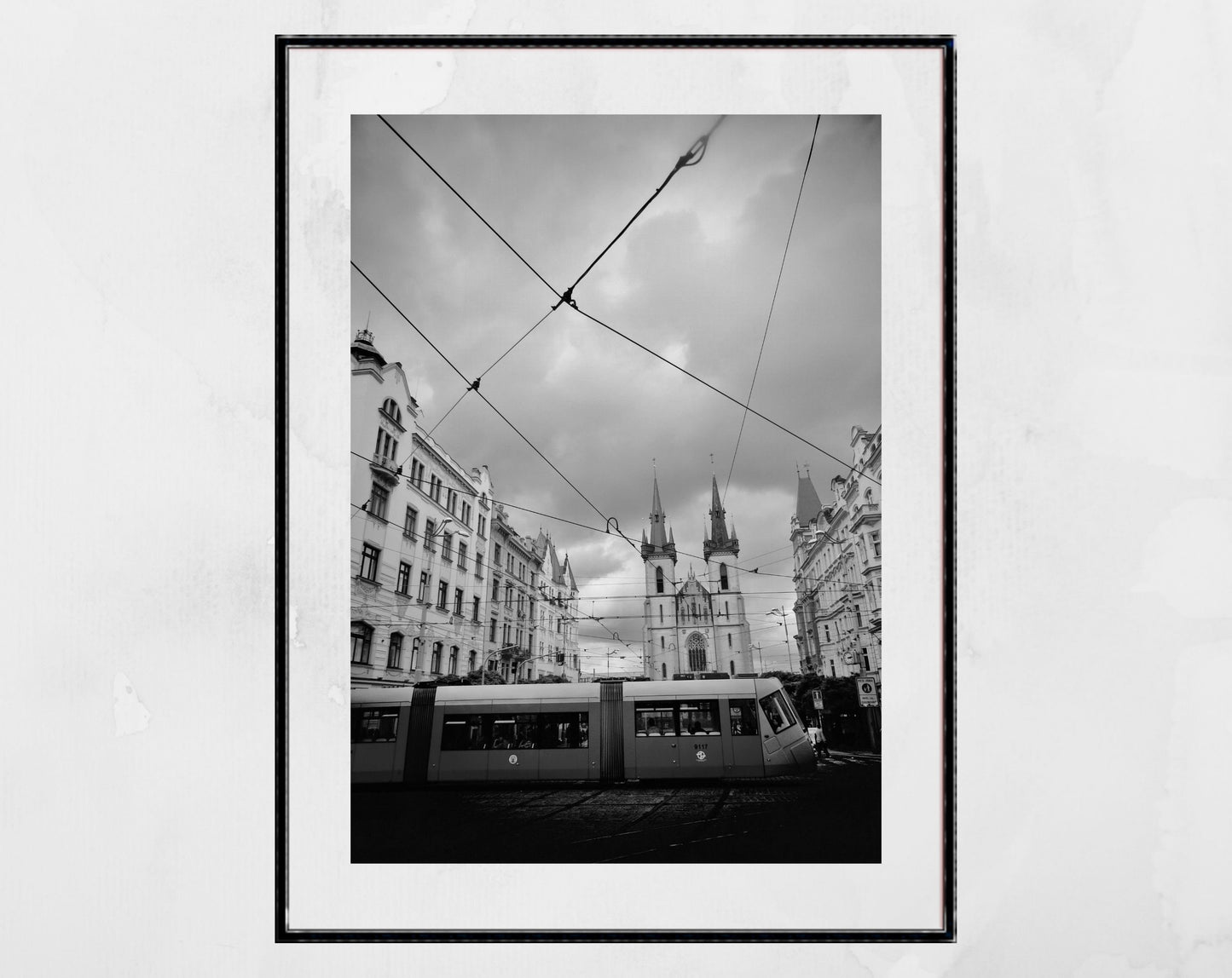 Prague Print Black And White Tram Photography Poster