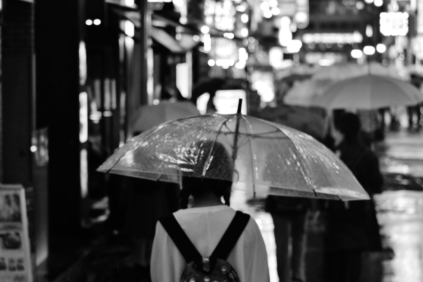 Tokyo In The Rain Black And White Photography Poster