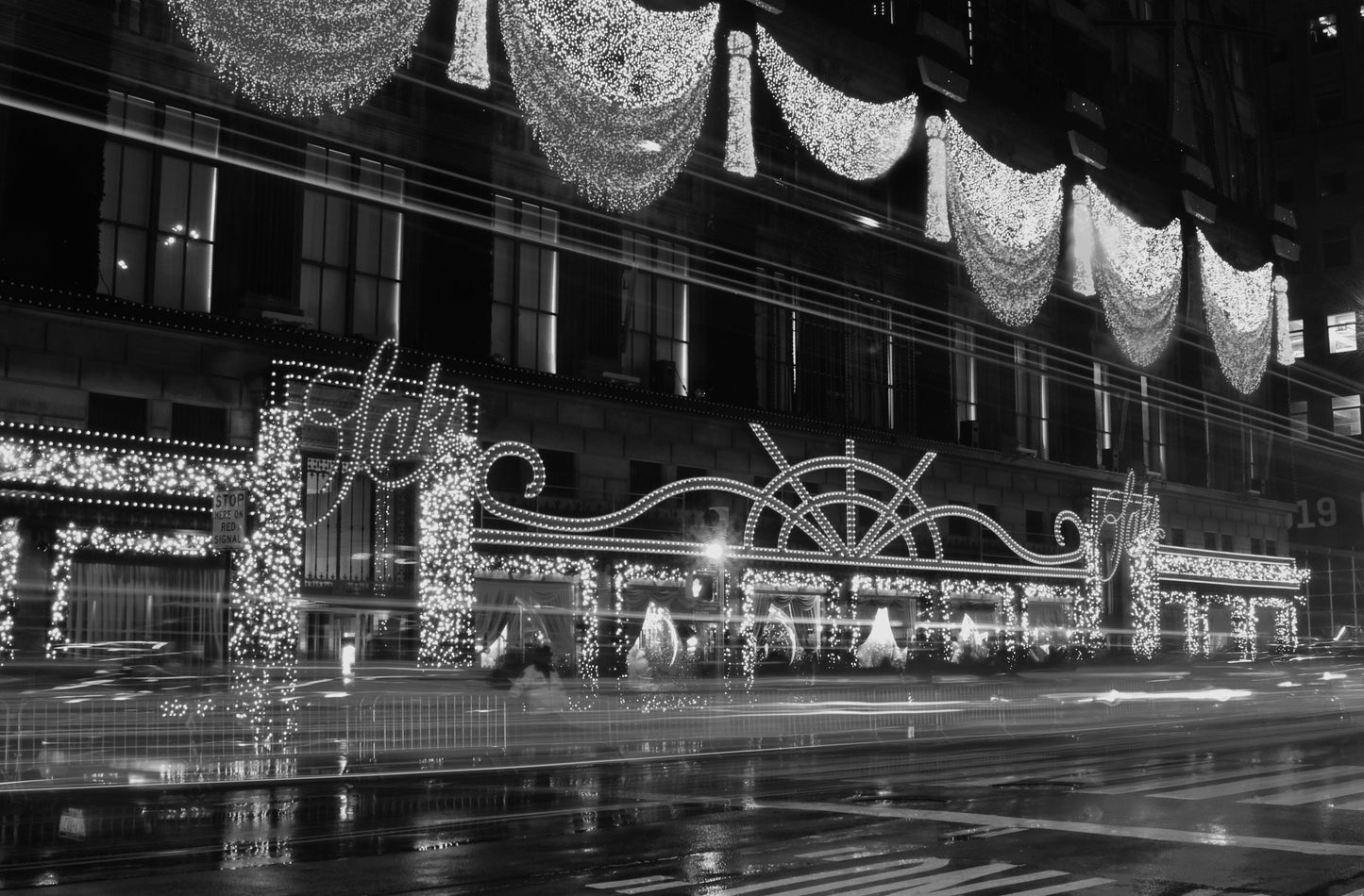 New York Photography Christmas Saks Fifth Avenue Black And White Print