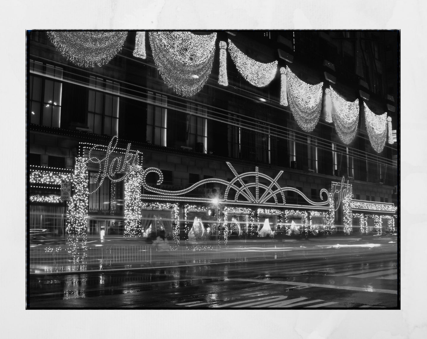 New York Photography Christmas Saks Fifth Avenue Black And White Print