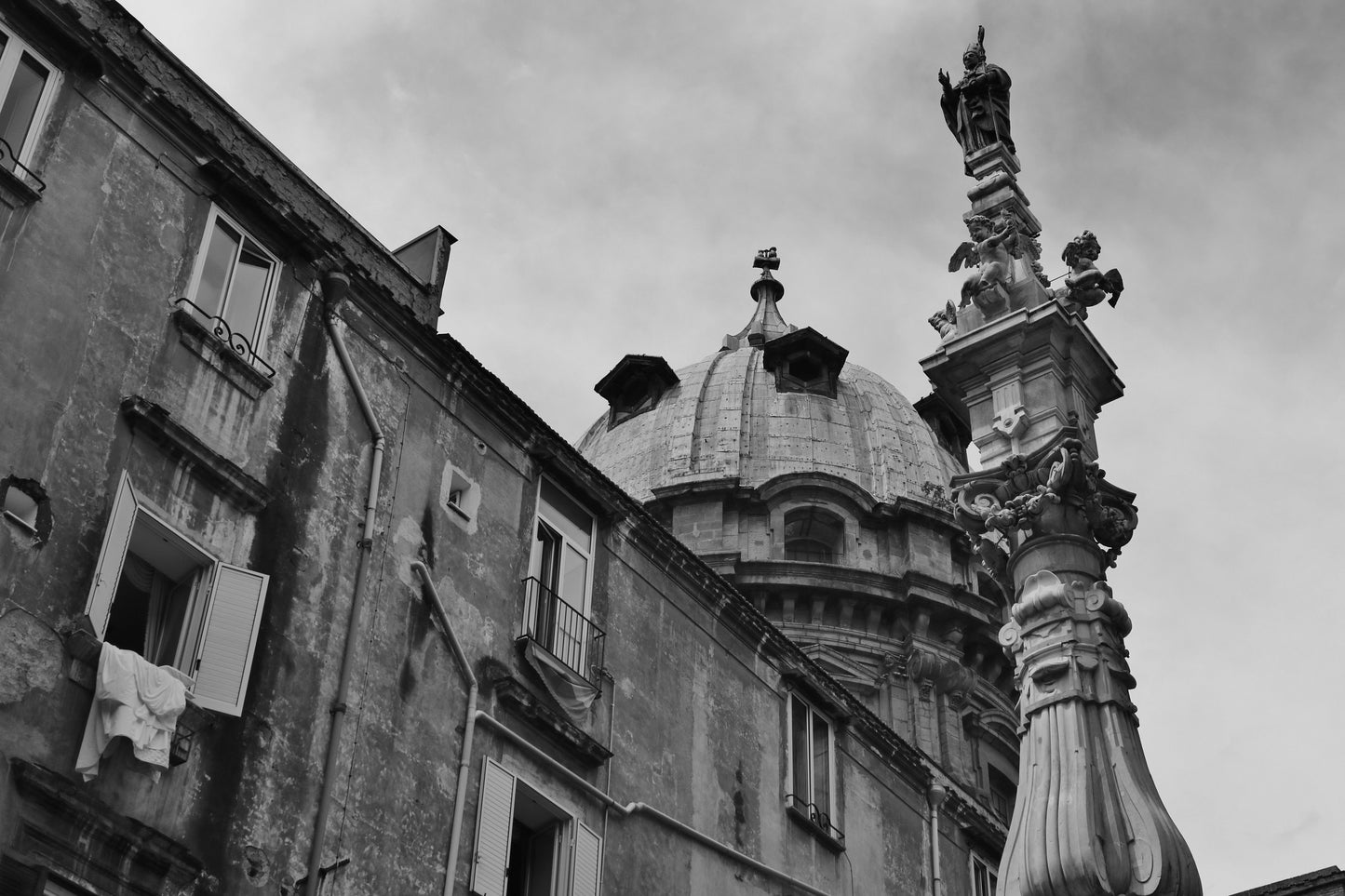 Piazza Del Gesu Nuovo Naples Italy Black And White Photography Print