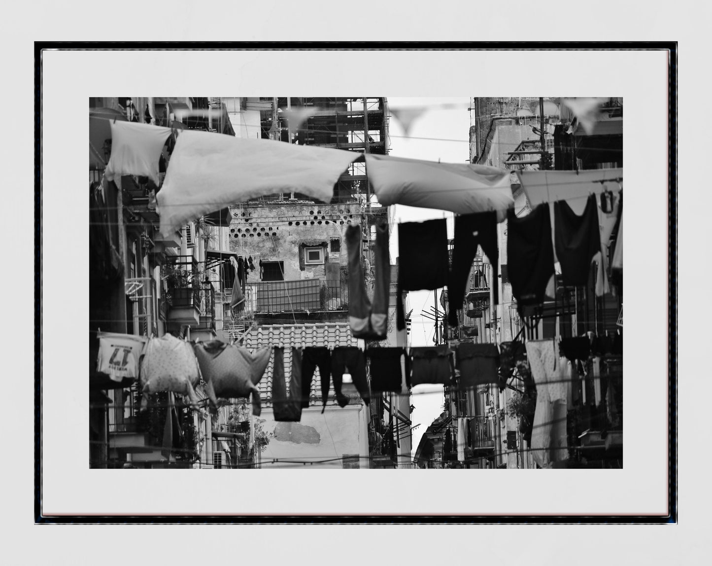 Naples Italy Street Laundry Black And White Photography Print