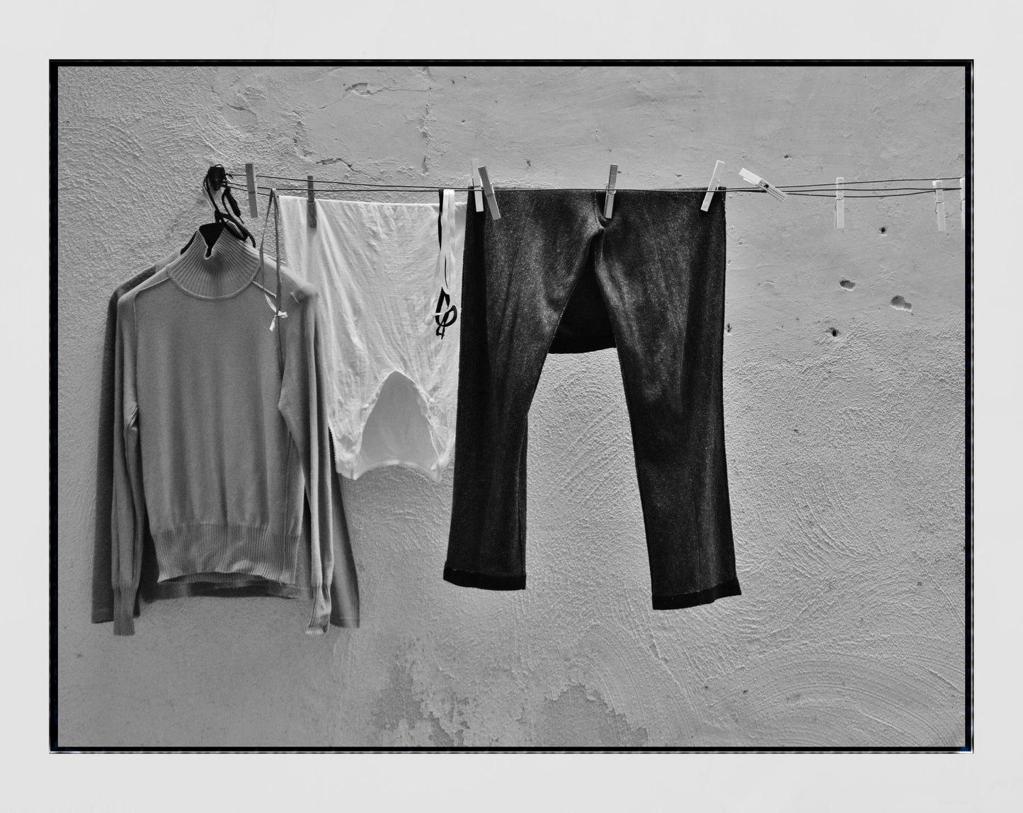 Laundry Photography Naples Italy Black And White Print