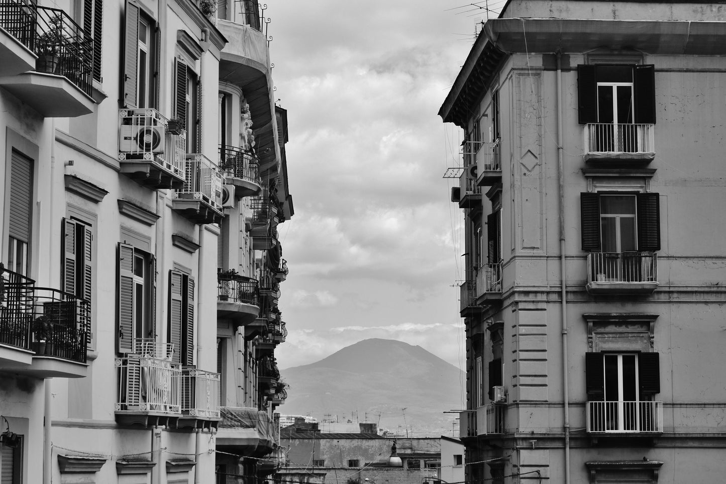 Naples Italy Wall Art Mount Vesuvius Black And White Poster