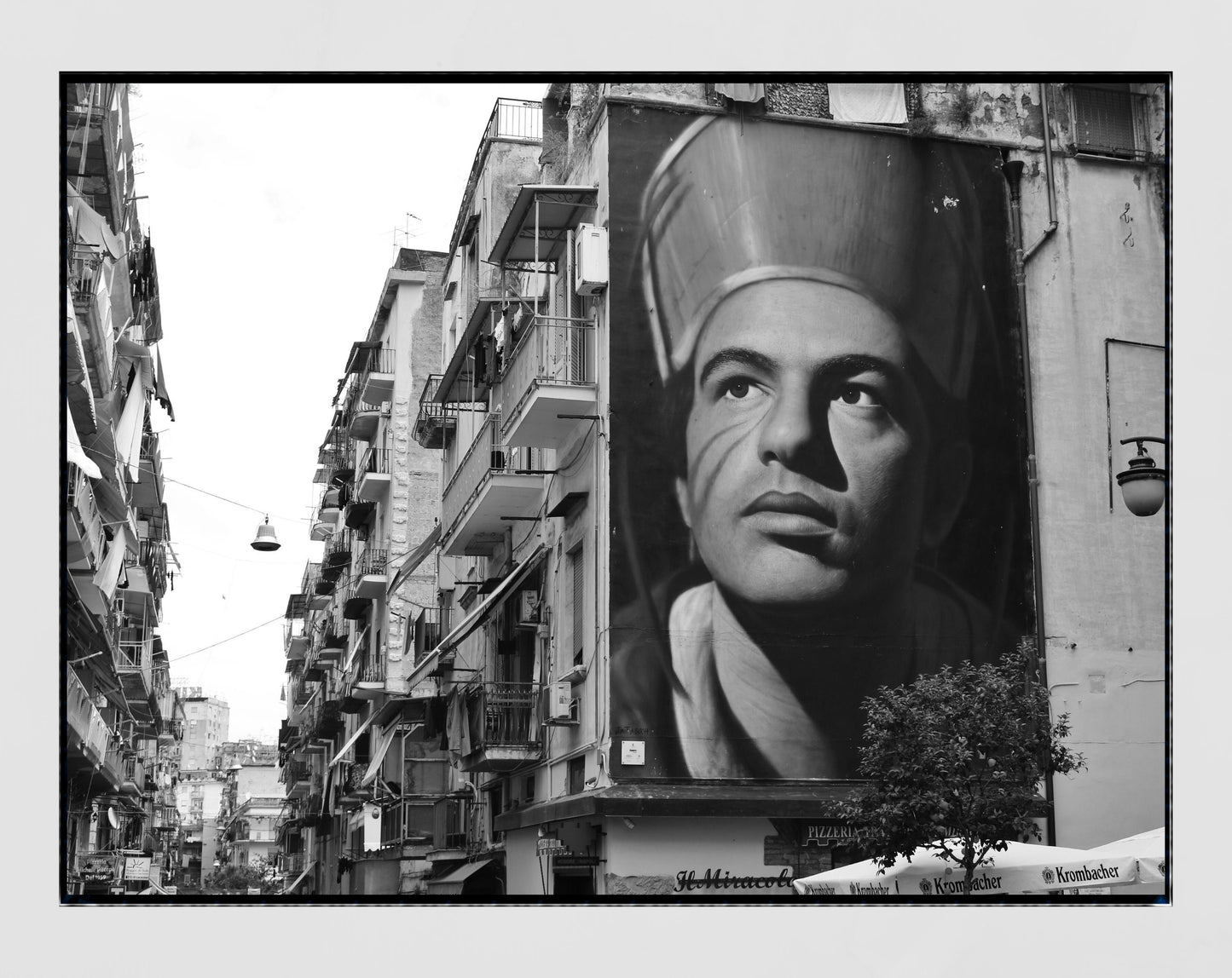 Saint Gennaro Mural Naples Italy Black And White Photography Print