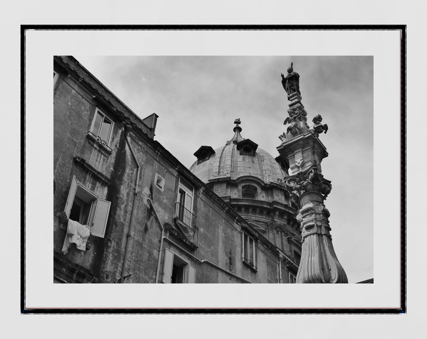 Piazza Del Gesu Nuovo Naples Italy Black And White Photography Print