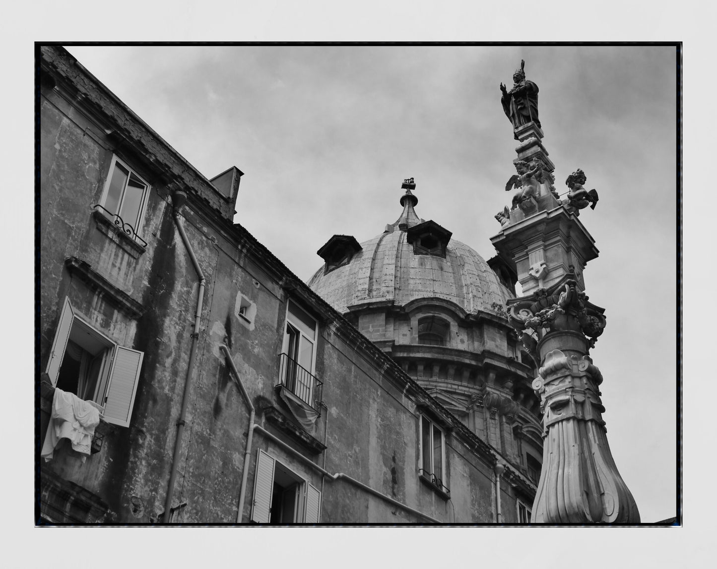 Piazza Del Gesu Nuovo Naples Italy Black And White Photography Print