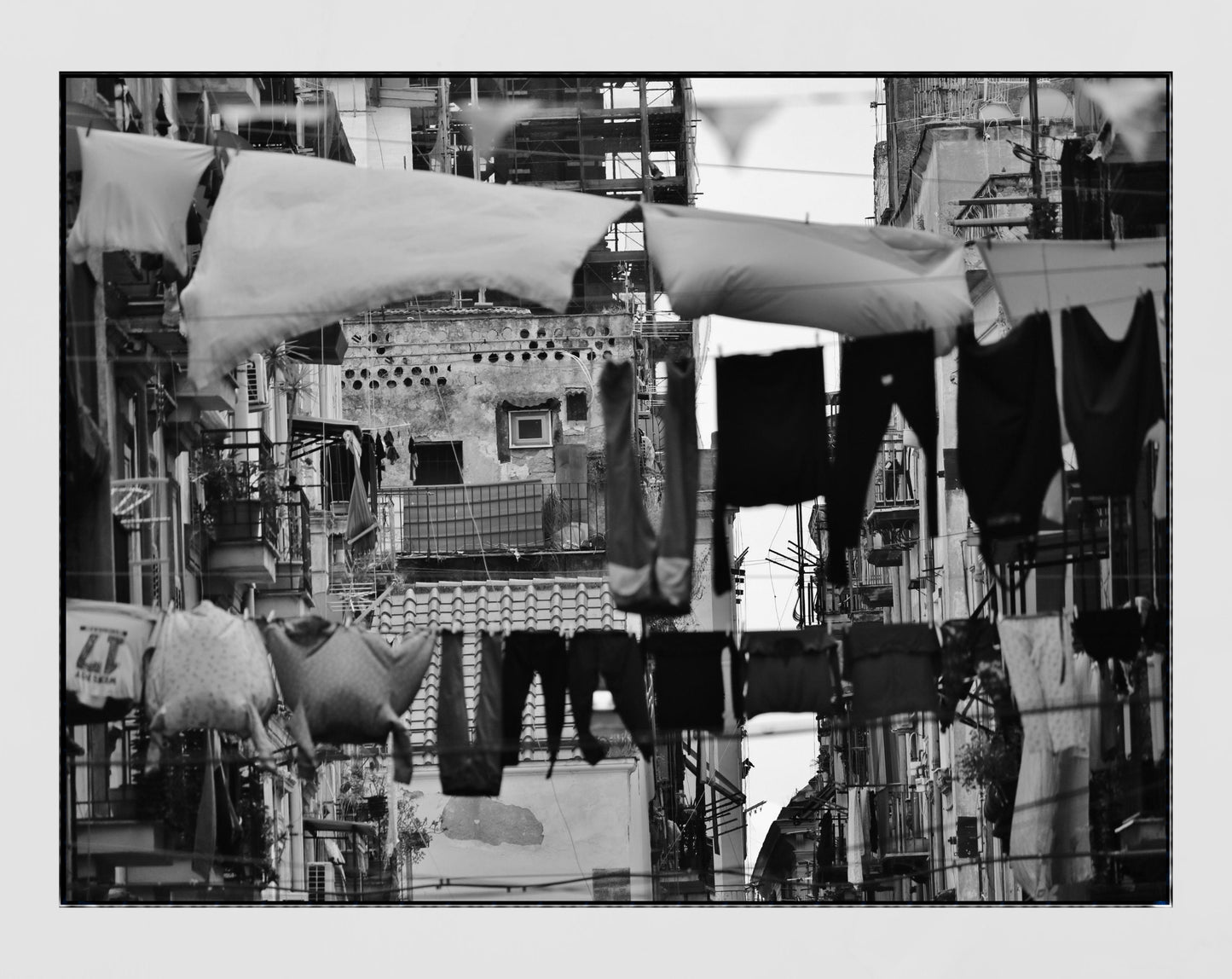 Naples Italy Street Laundry Black And White Photography Print