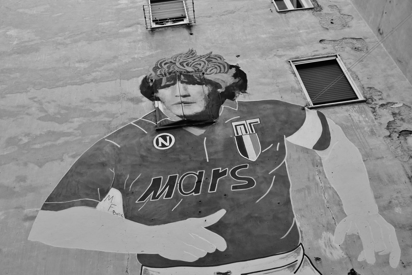 Maradona Napoli Mural Black And White Print