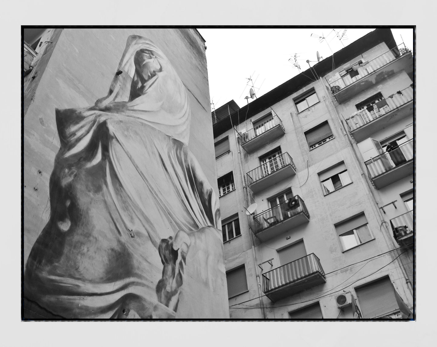 Street Art Print Spanish Quarter Naples Black And White Photography Poster