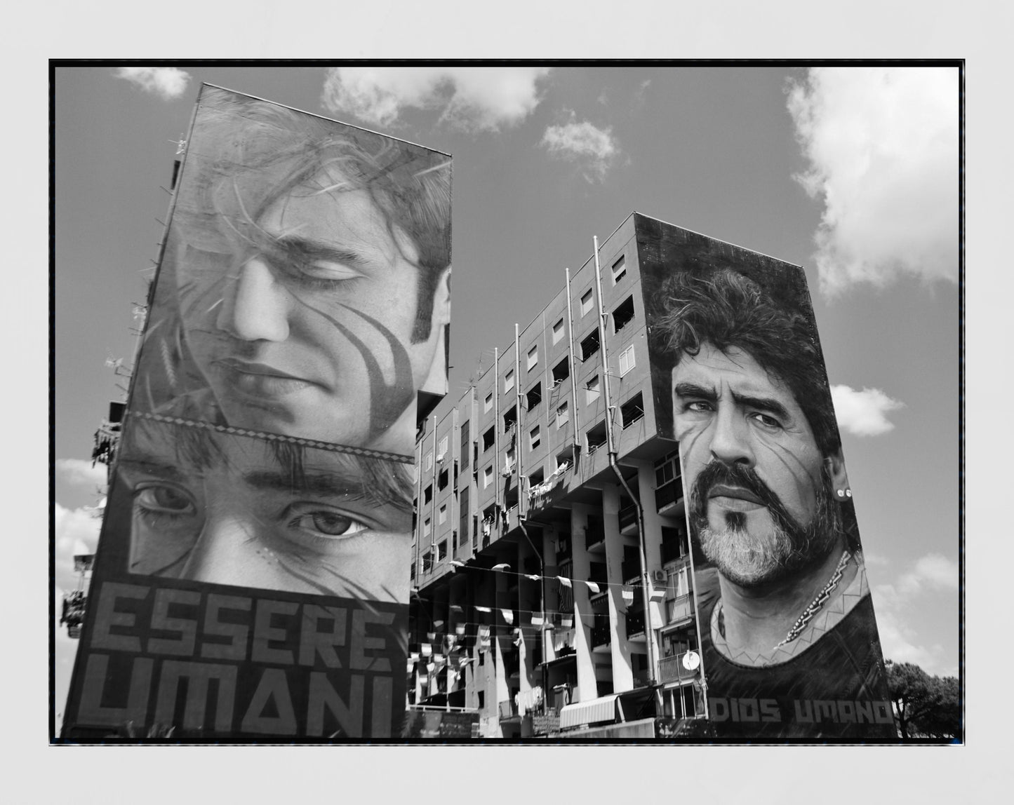 Maradona Naples Jorit Mural Black And White Photography Wall Art