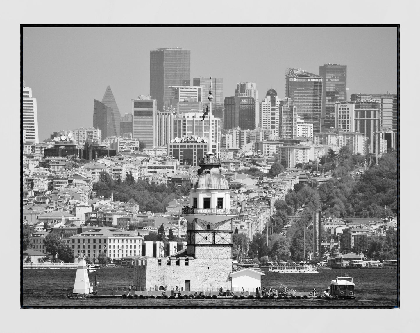 Istanbul Maiden's Tower Black And White Photography Print Poster