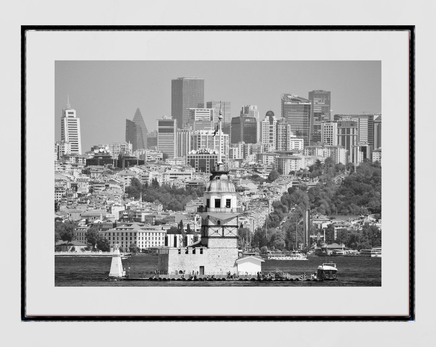 Istanbul Maiden's Tower Black And White Photography Print Poster