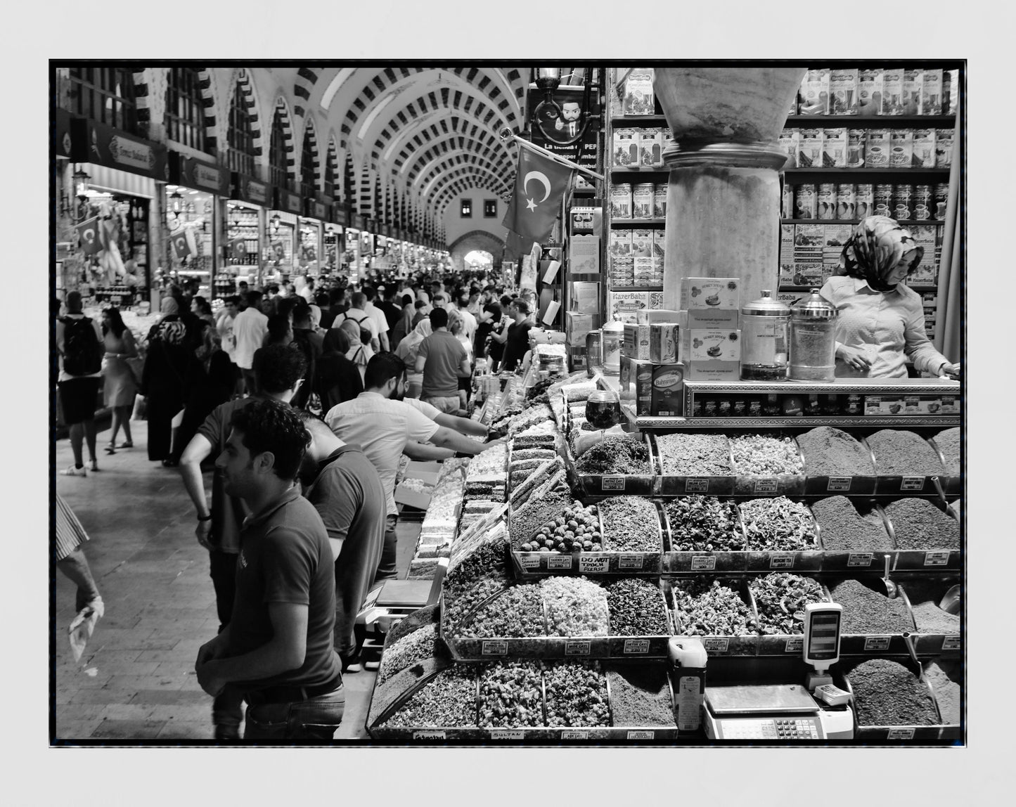 Turkey Istanbul Spice Bazaar Black And White Photography Print