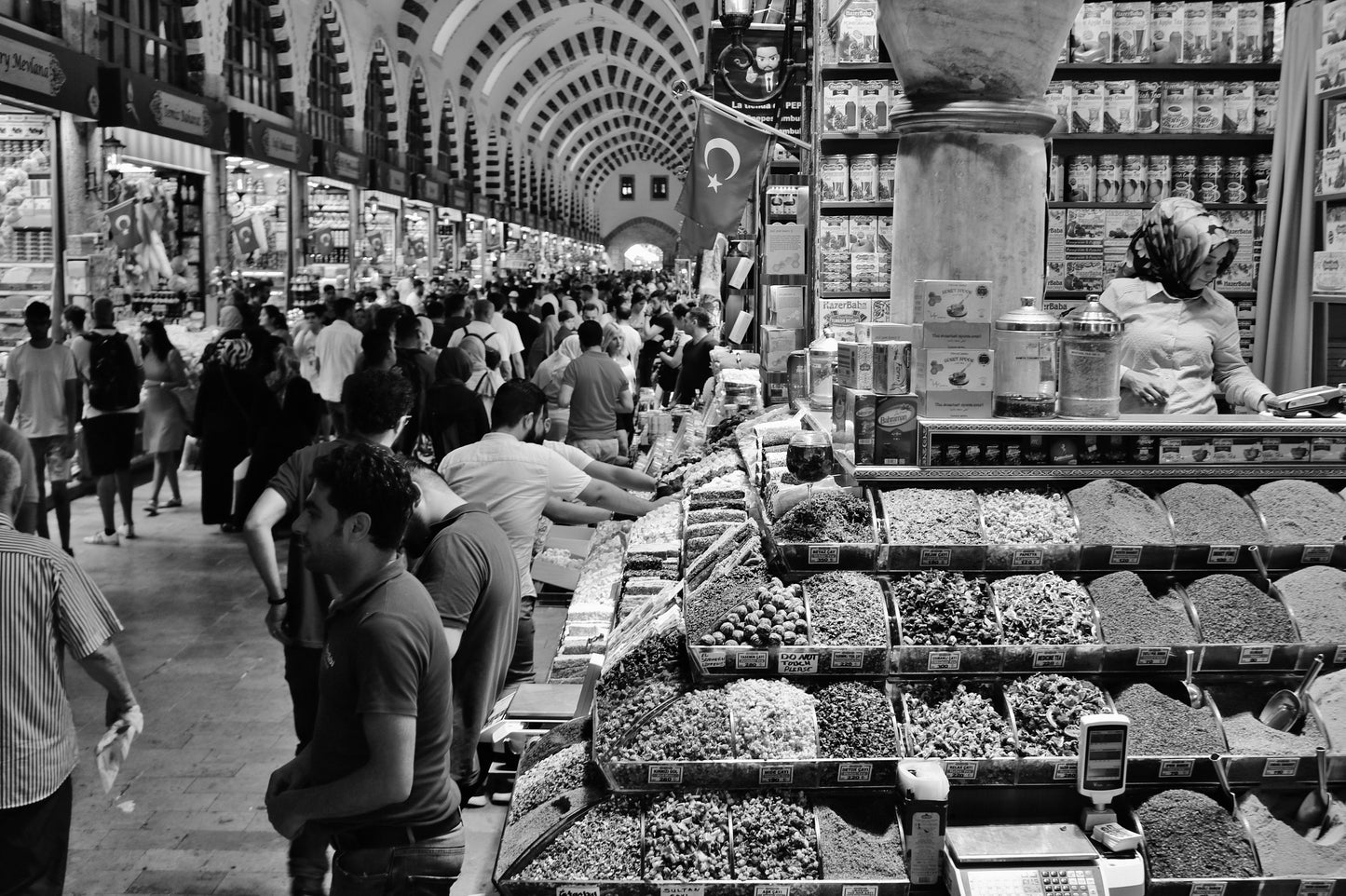 Turkey Istanbul Spice Bazaar Black And White Photography Print