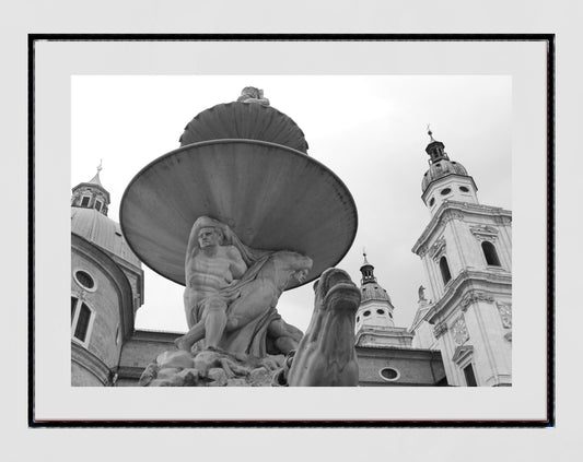 Salzburg Residenzplatz Europe Black And White Photography Print