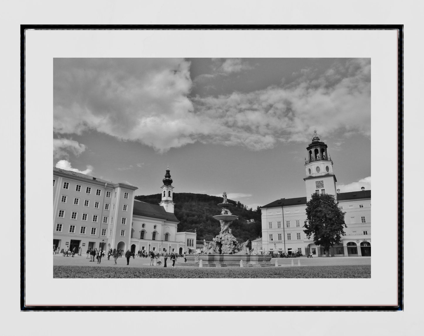 Salzburg Residenzplatz Europe Black And White Poster Photography Print